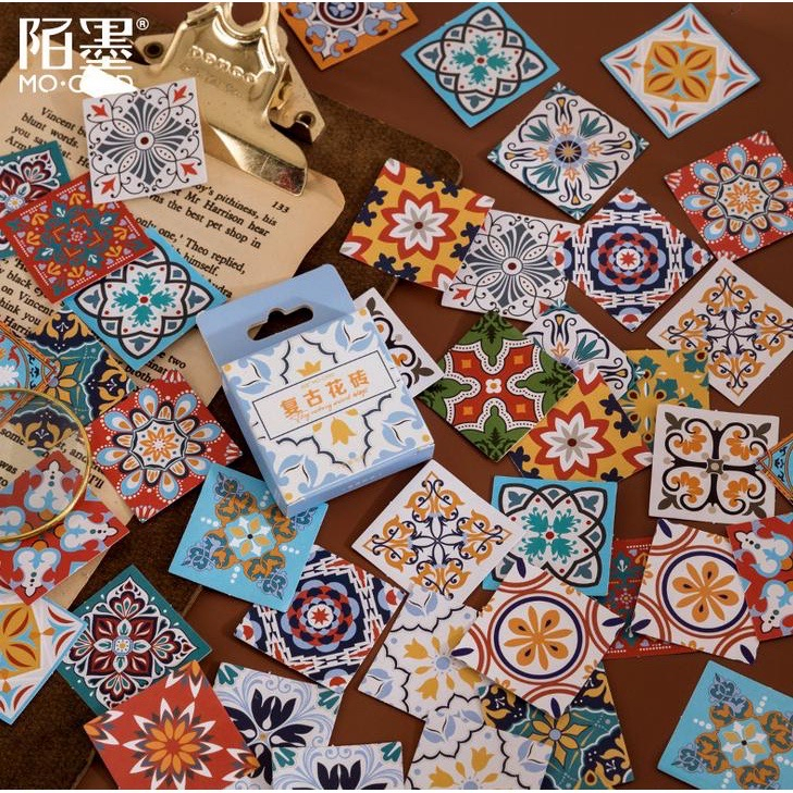 

Stiker Scrapbook Sticker Bujo Lucu Retro Tiles Ubin Vintage (46 pcs)