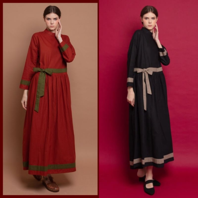 Dress panjang / gamis /abaya F455 merah-bata, hitam, khaki