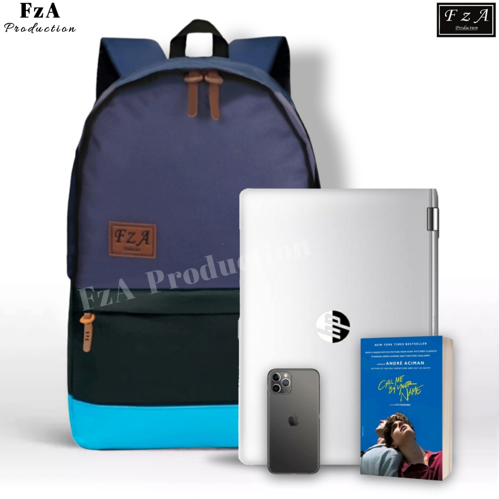 FzA Official - Tas Ransel Punggung Distro Casual Pria Wanita / Tas Ransel Laptop Original - Black Logo