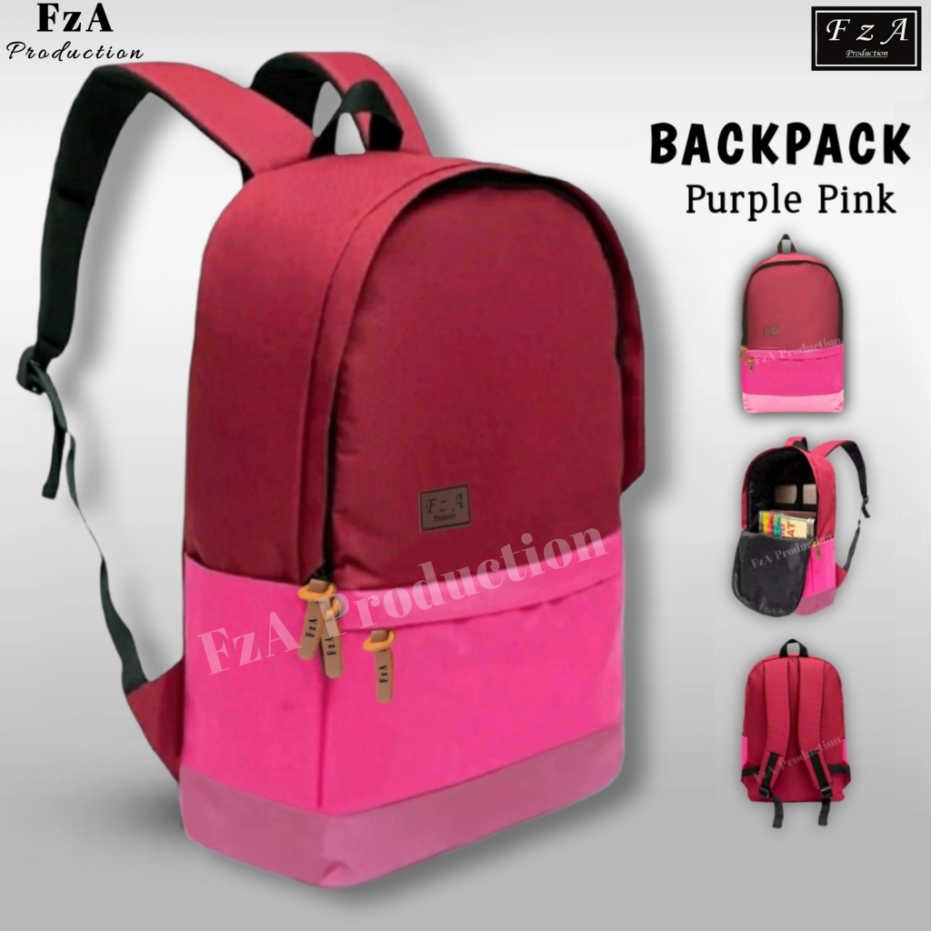 FzA Official - Big Promo..Tas Ransel Distro sekolah kuliah Kerja Pria Wanita Tas Ransel Laptop Backpack Original - Purple Pink