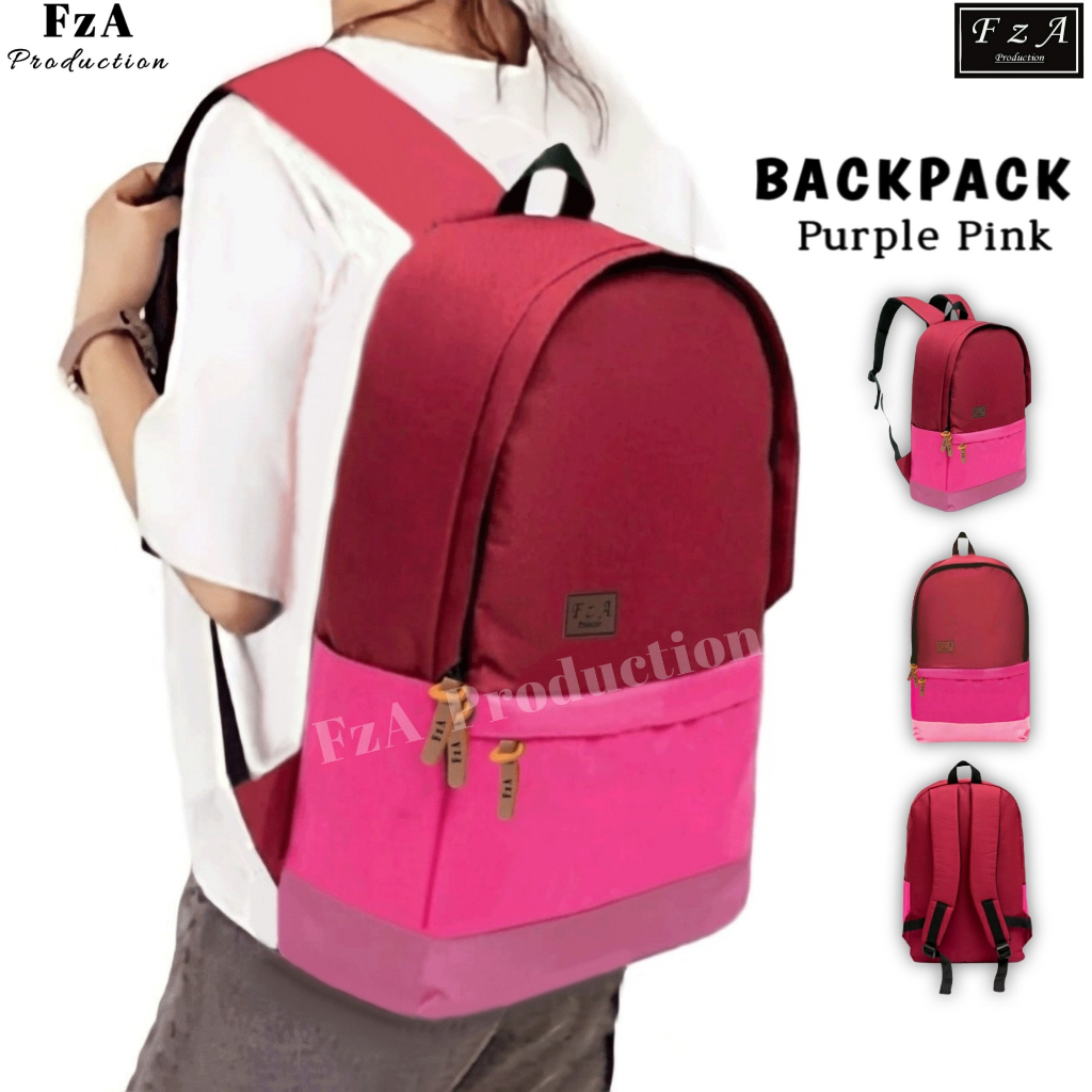 FzA Official - Big Promo..Tas Ransel Distro sekolah kuliah Kerja Pria Wanita Tas Ransel Laptop Backpack Original - Purple Pink