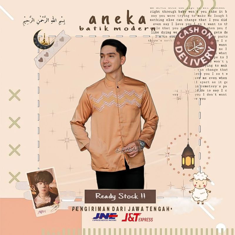 ATASAN BAJU MUSLIM PRIA COWOK DEWASA LENGAN PANJANG M L XL BAJU KOKO HEXAGON POLOS BORDIR SERAGAM LE