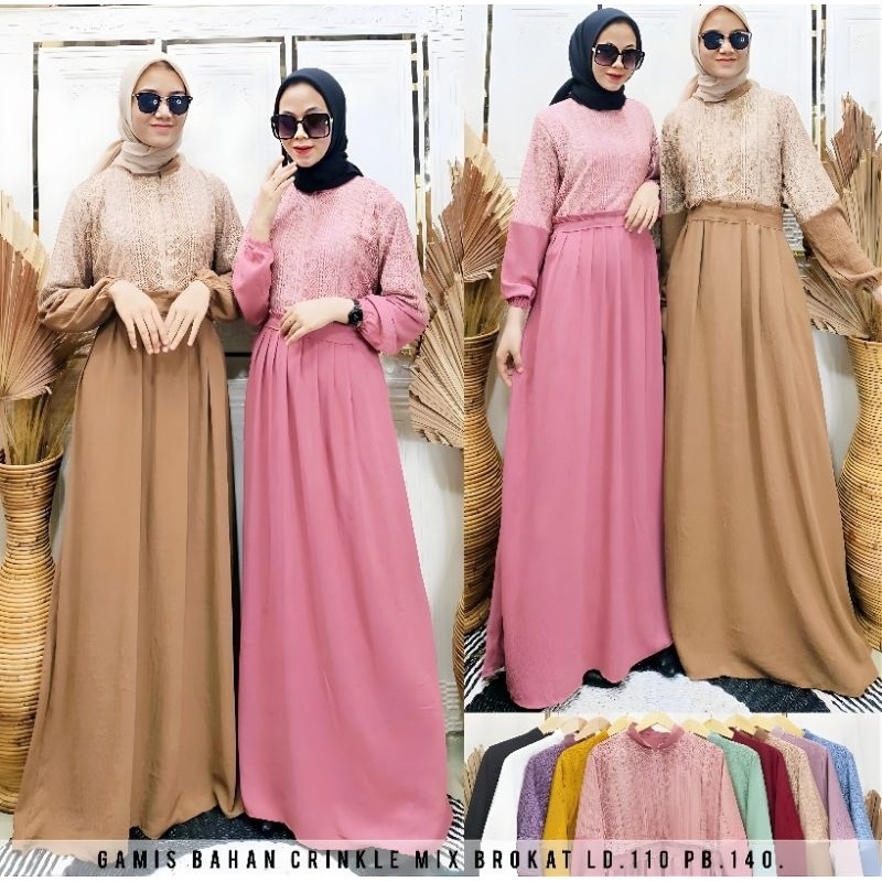 LUNA GAMIS CRINKLE MIX BROKAT LD 110 . LUNA GAMIS LEBARAN TERBARU . LUNA GAMIS BROKAT PREMIUM . LUNA