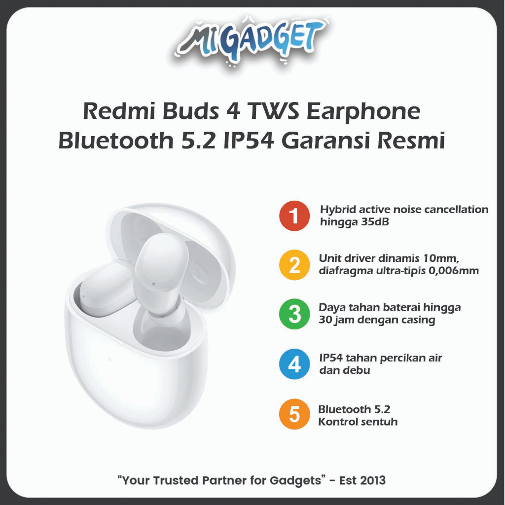 Redmi Buds 4 TWS Earphone Bluetooth 5.2 IP54 Garansi Resmi