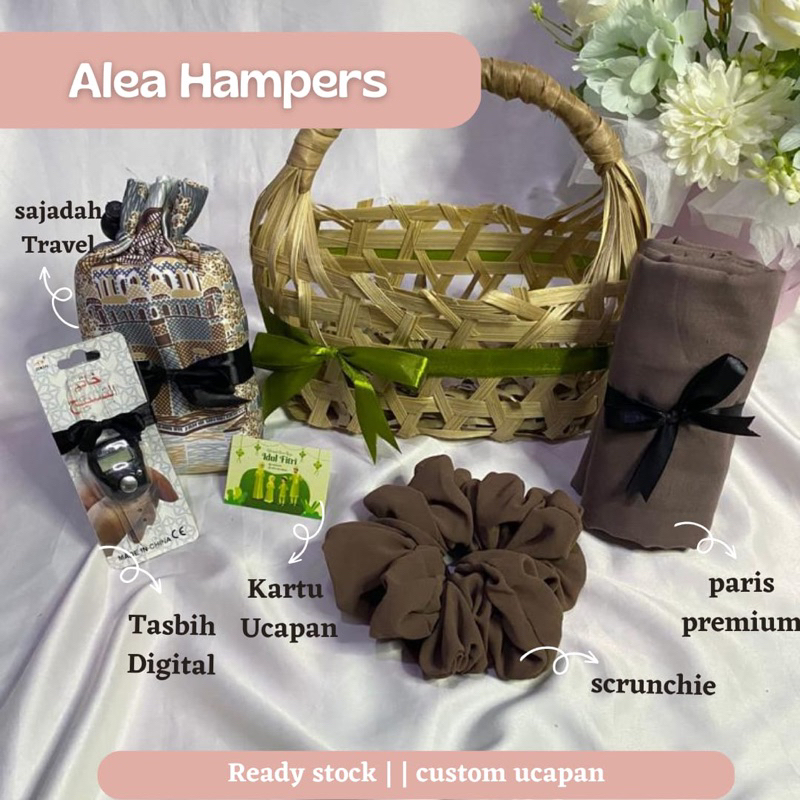 Alea hampers lebaran idul fitri by kadokita.id isi sajadah travel, tasbih digital, scrunchie, paris 