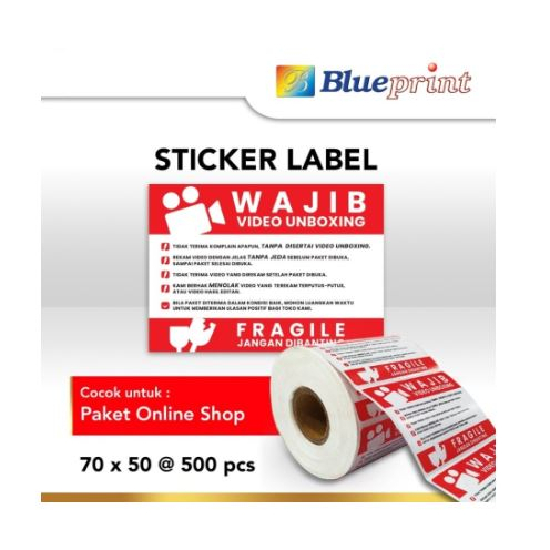 

Direct Thermal semi coated Sticker Label blueprint fragile unboxing 70x50 mm 500pcs roll