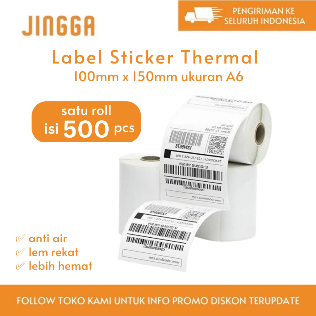 

Label Sticker Thermal 100 x 150 ukuran A6 isi 500pcs