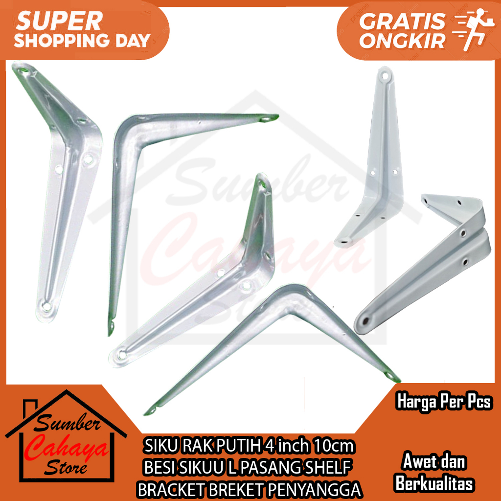 Bracket Siku Rak Besi Buku L Putih Pasang Shelf Breket Penyangga Rakk Rack Brecket Braket Ambalan Pe