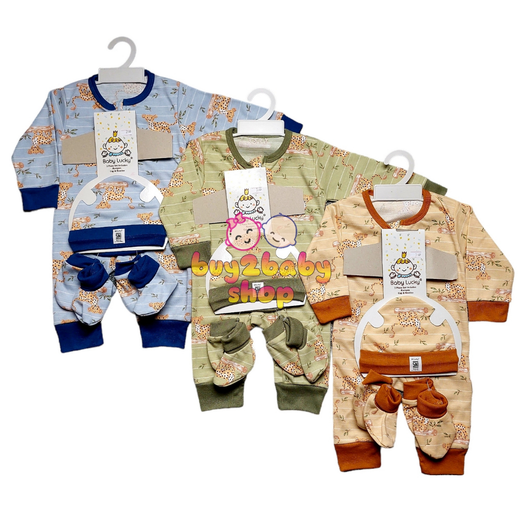 Baju bayi Premium Jumper Panjang Set plus topi sarung kaki Baby Lucky 0-3 Bulan isi 1 SET