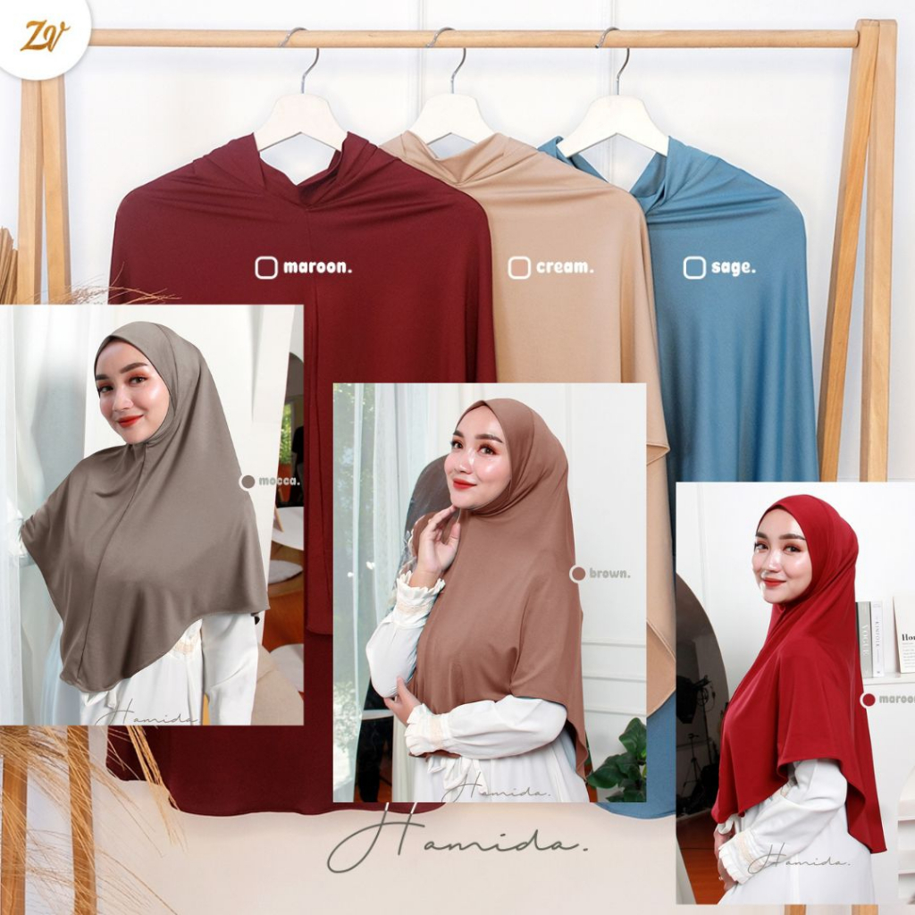 Hamida Khimar Dagu By Zaneva Hijab l Bergo Malaysia l Bergo Jersey Premium l Hijab Malaysia l Hijab Dagu l Bergo Instan Dagu l BELI 5 GRATIS 1