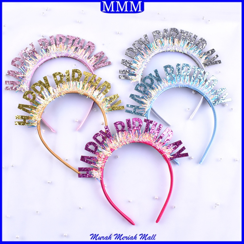 MMM Bando Happy Birthday Gliter Rumbai Pesta Ulang Tahun Bando gliter Bando Model Happy Birthday Metalik