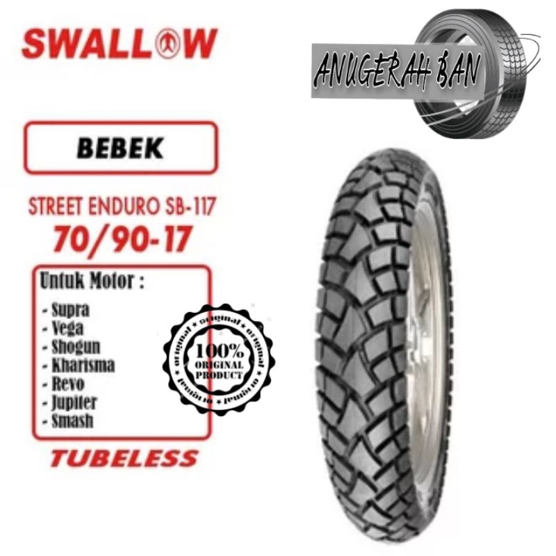Ban Luar 70 90 x 17 SB117 Street Enduro Swallow Tubless  - 70 per 90 ring 17 SB 117 TL - Swalow