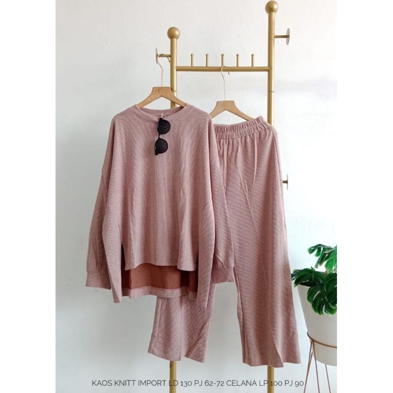 Setelan celana kaos knitt import ld 130 cm