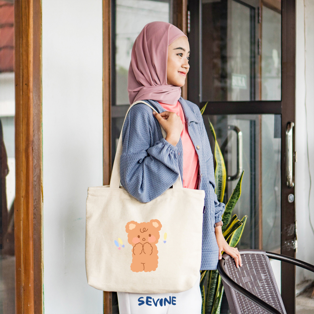 Sevine Tote Bag Kanvas Emily Resleting Kantong Tas Wanita Sekolah Kuliah Fashion Cute Totebag Kerja Aesthetic - JH