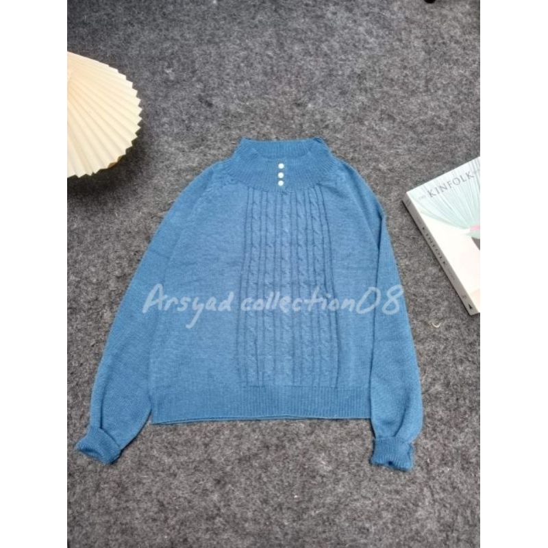 ZAHARA SWEATER RAJUT INDRA -SWEATER CEWE KANCING 3 MUTIARA