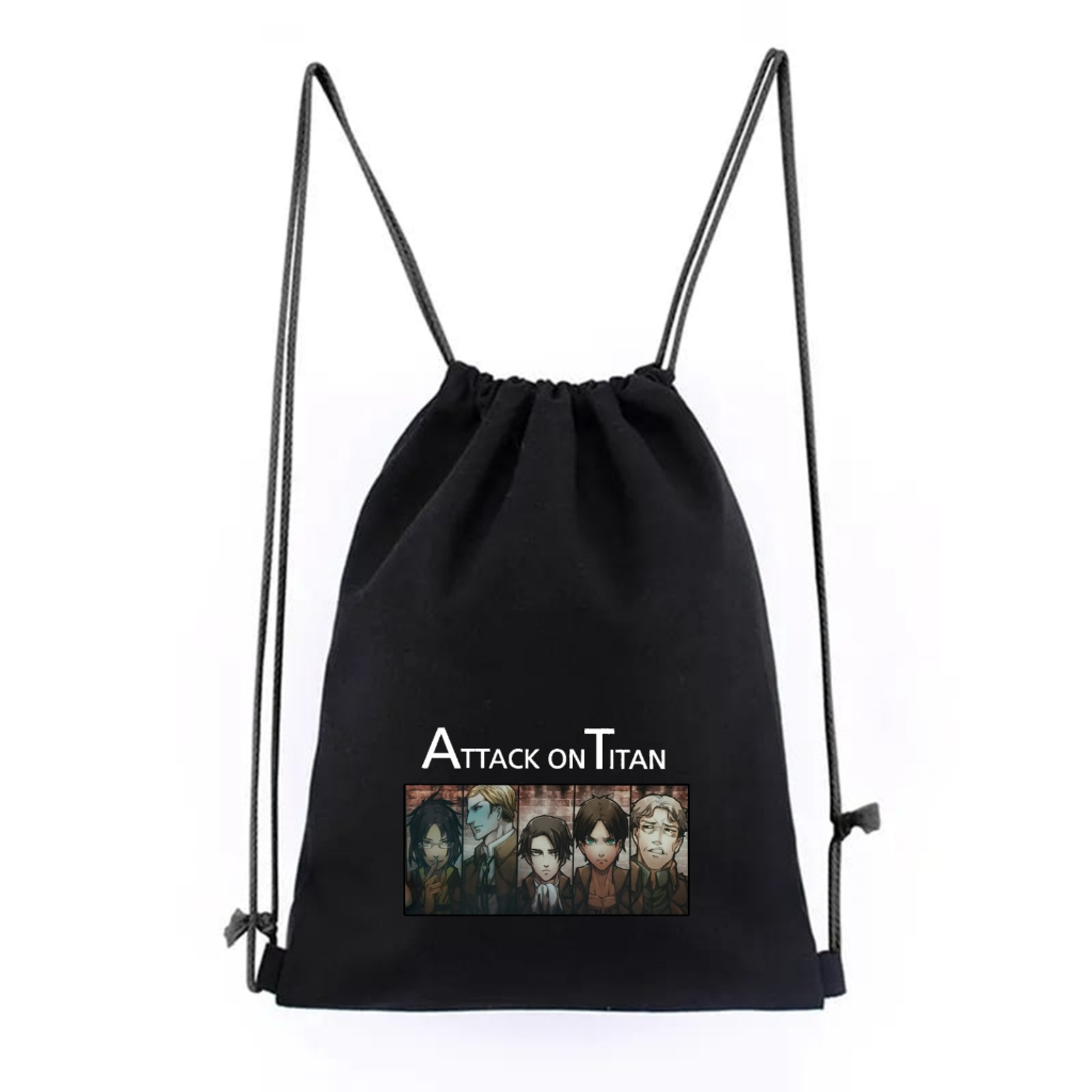 Tas Sekolah Ransel Serut / String Bag Anime Levi Coklat Tahan Air Model Kekinian