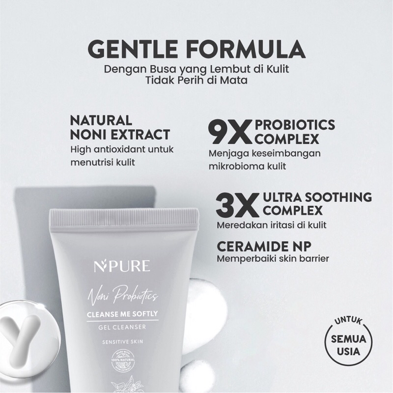 NPURE Cleanser Gel Noni / Sabun Muka Kulit Sensitif / Facial Wash/ Gentle Skin Cleanser / Pembersih Wajah Hypoallergenic / Eksim / Eczema / Semua Jenis Kulit / travel size