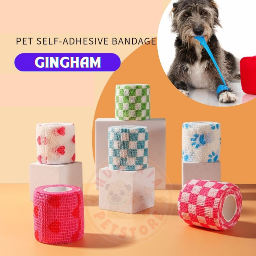 Pet Dog Cat Aid Elastic Adhesive Bandage Perban Plester Anjing Kucing - Motif Gingham