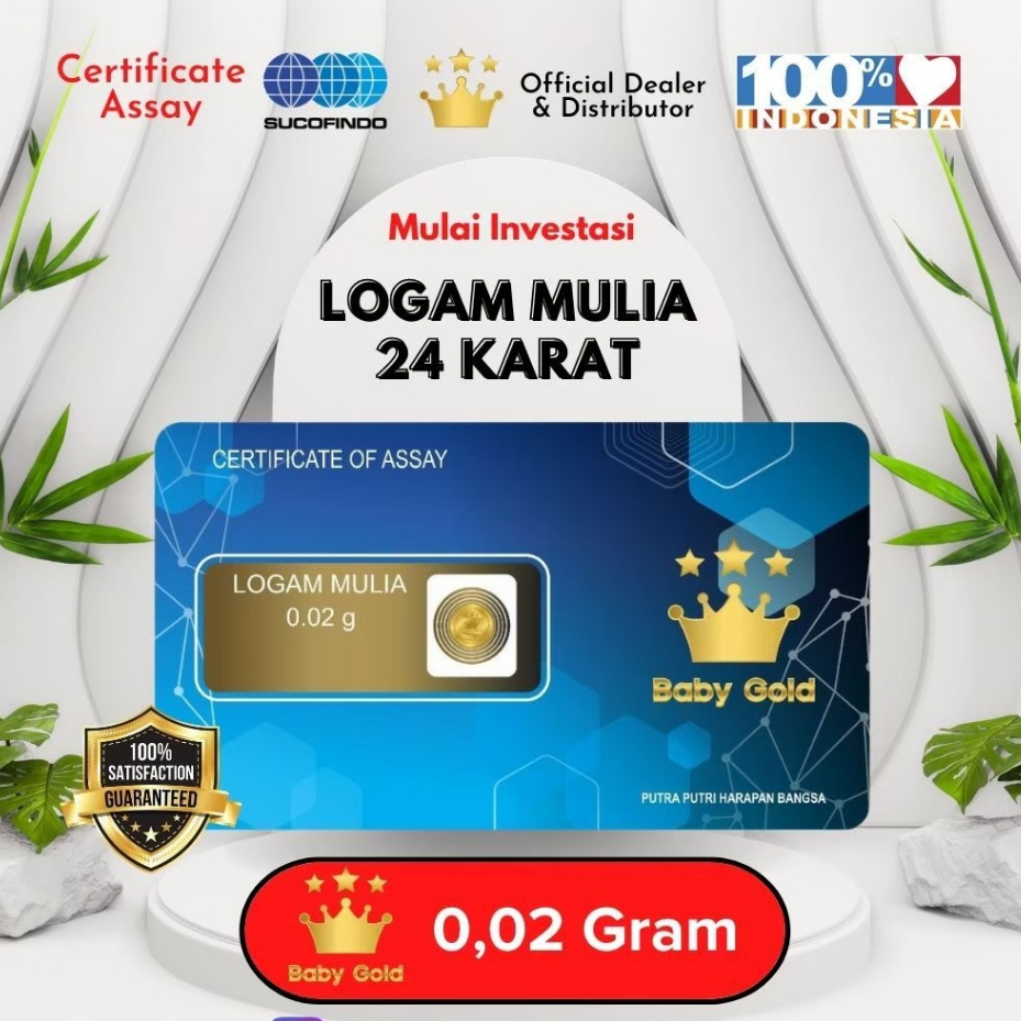 Logam Mulia Emas Baby Gold 0.02 Gram Emas Kecil Mini Gold Reg Laminating Resmi Dealer Bandung