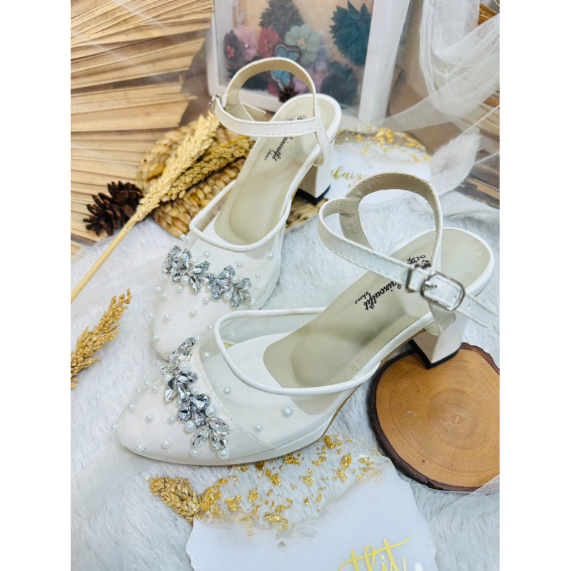 sepatu wanita dhanda wedding platform putih tali diamont 7cm tahu