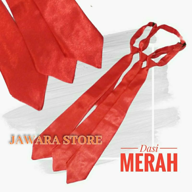 Dasi Merah Polos Pria Instant Bahan Satin Mengkilap