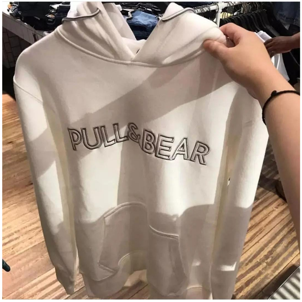 [COD] Jaket Pull&amp;Bear - Sweater Hoodie Pull&amp;Bear Merah Texs Bordir Original Distro Untuk Pria Dan Wanita Bahan Tebal