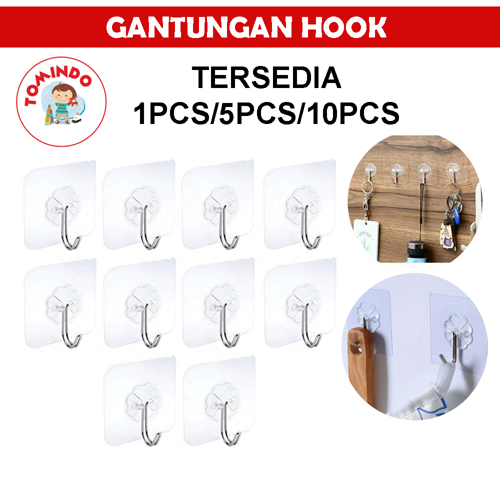 Gantungan Hook Transparan Tempel Dinding Tembok Super Kuat | Gantungan Baju Tas Kunci Serbaguna Mult
