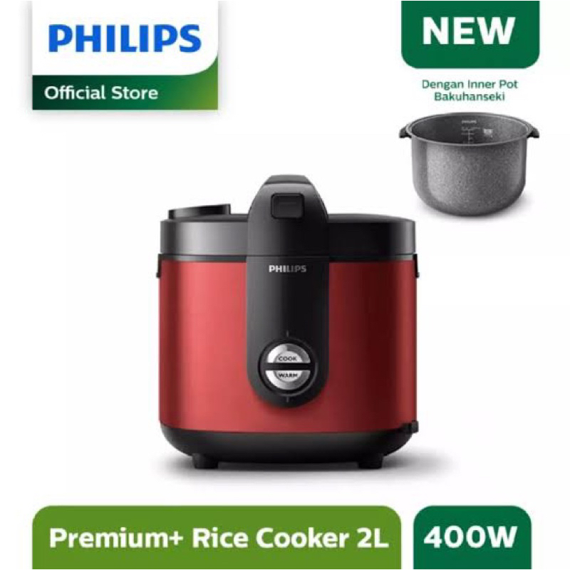 Philips HD 3138 Rice Cooker Premium Plus 2 Liter 400Watt Warna Merah