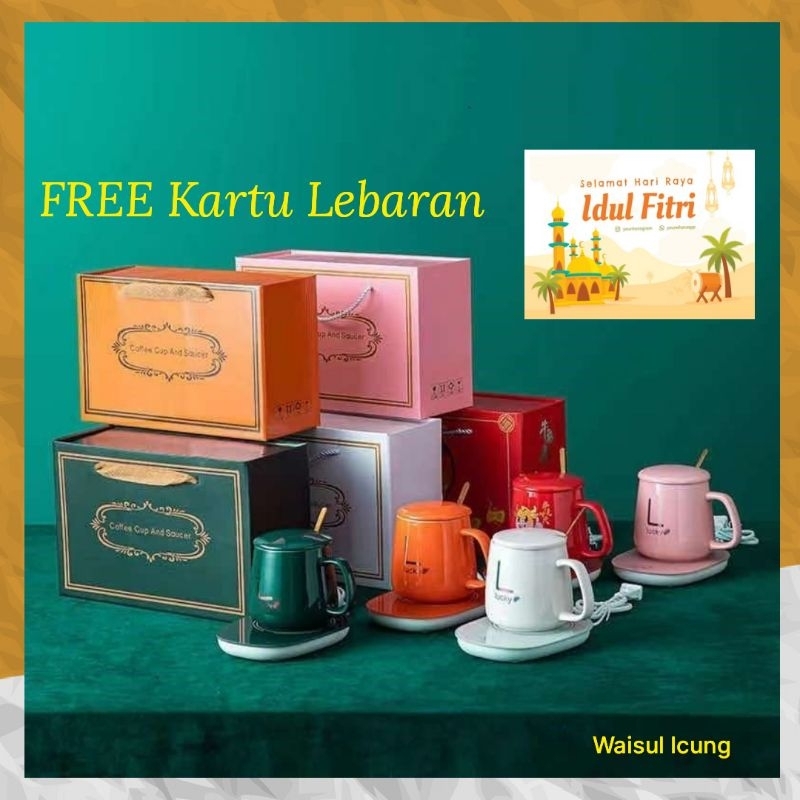 Kado Gelas Mug Cangkir Elektrik Set Keramik Pemanas 55 Derajat Penghangat Kopi Teh Cangkir Waisul Teko Mini Portable Kantor Souvenir hampers lebaran