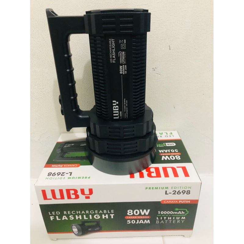 LUBY Senter Jumbo Premium LED 80 Watt L-2698 Rechargeable Flashlight Tahan Lama Original