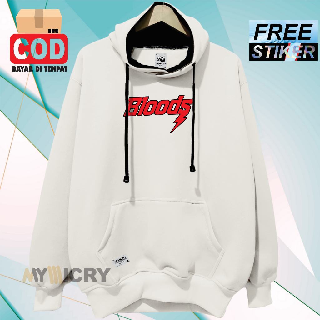 Sweater Hoodie Pria Putih Bloods Aesthetic Keren Premium Original Distro Brand Mymicry Bahan Tebal Berkualitas Switer Unisex Dewasa Populer Dan Terlaris