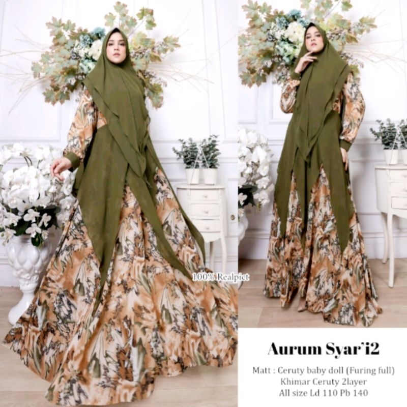 GAMIS AURUM SYARI CERUTY MOTIF ABSTRAK MAYUNG MEWAH
