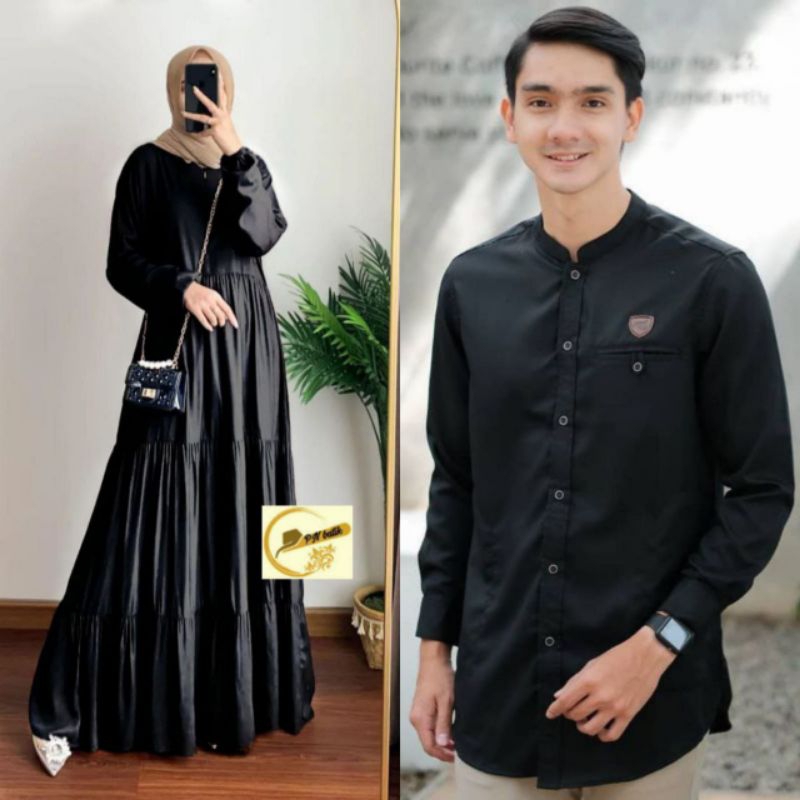 [PN] YASMIN COUPLE GAMIS POLOS JUMBO LD 120 BAJU KOKO FIT XXL POLOS LENGAN PANJANG WARNA HITAM/NAVY/