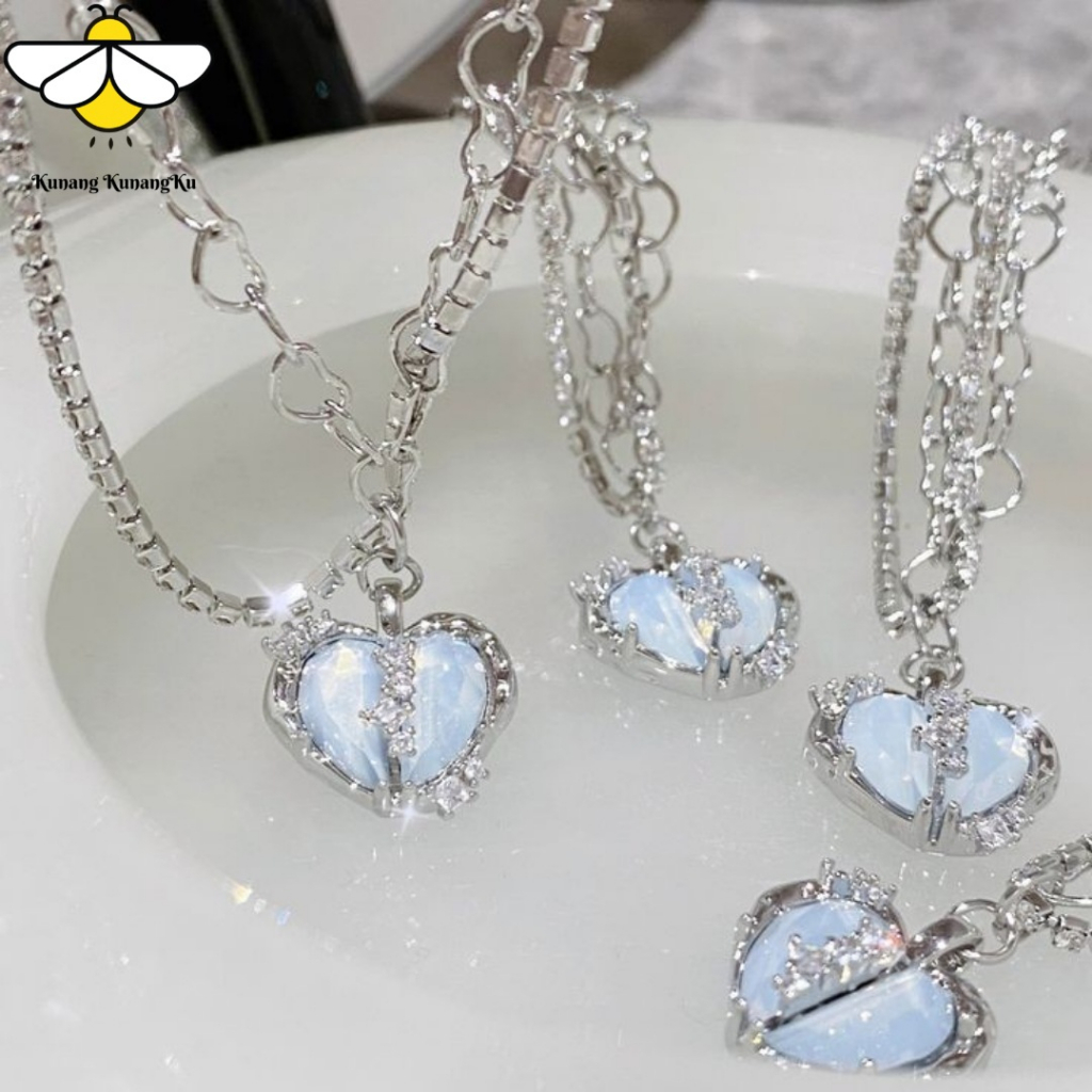 Kalung Titanium Cinta Mosaik Wanita Pria Gaya Hip Hop Liontin Love Hitam Anti Karat