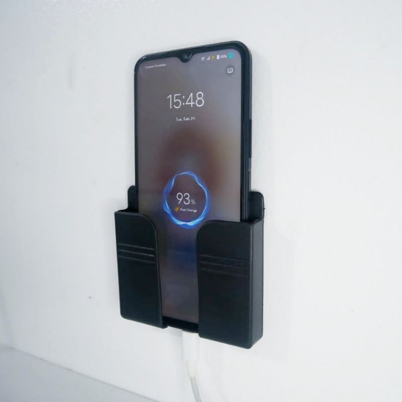(Yuji Shop) Rak HP Dinding Hitam / Stand Holder Charging Handphone Kabel Tempel Tembok / Tempat Cas 