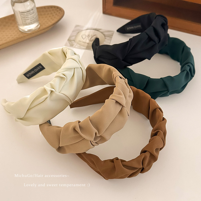 T&amp;Y Bando Scrunchie 6742 Bandana Wanita Korea Anti Patah Headband Wanita Motif Keriting Desain Lebar Simpul Silang