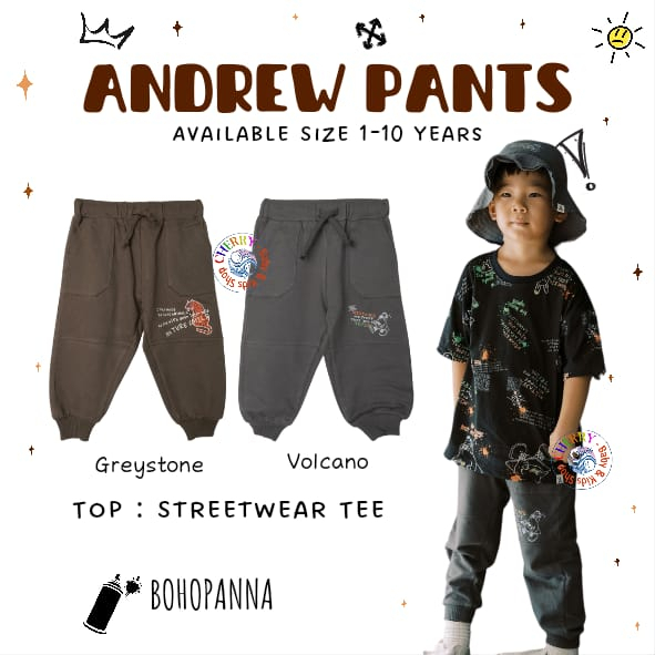 Bohopanna Andrew Pants 1-10 Tahun Celana Panjang Jogger Motif Streetwear Anak Laki Laki CBKS