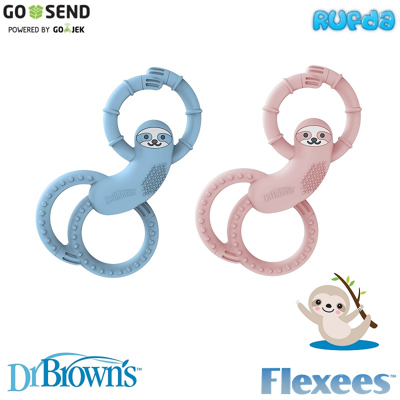 Dr Brown's Sloth Teether Flexees Soft Silicone Mainan Gigitan Bayi Long Limbed Browns