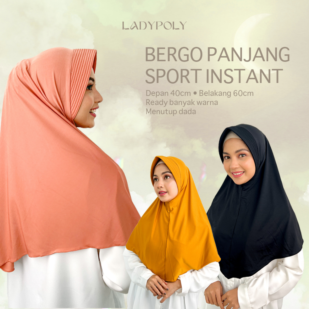 (Ladypoly) BERGO SPORT INSTANT Panjang / Kerudung instan / Hijab Olahraga