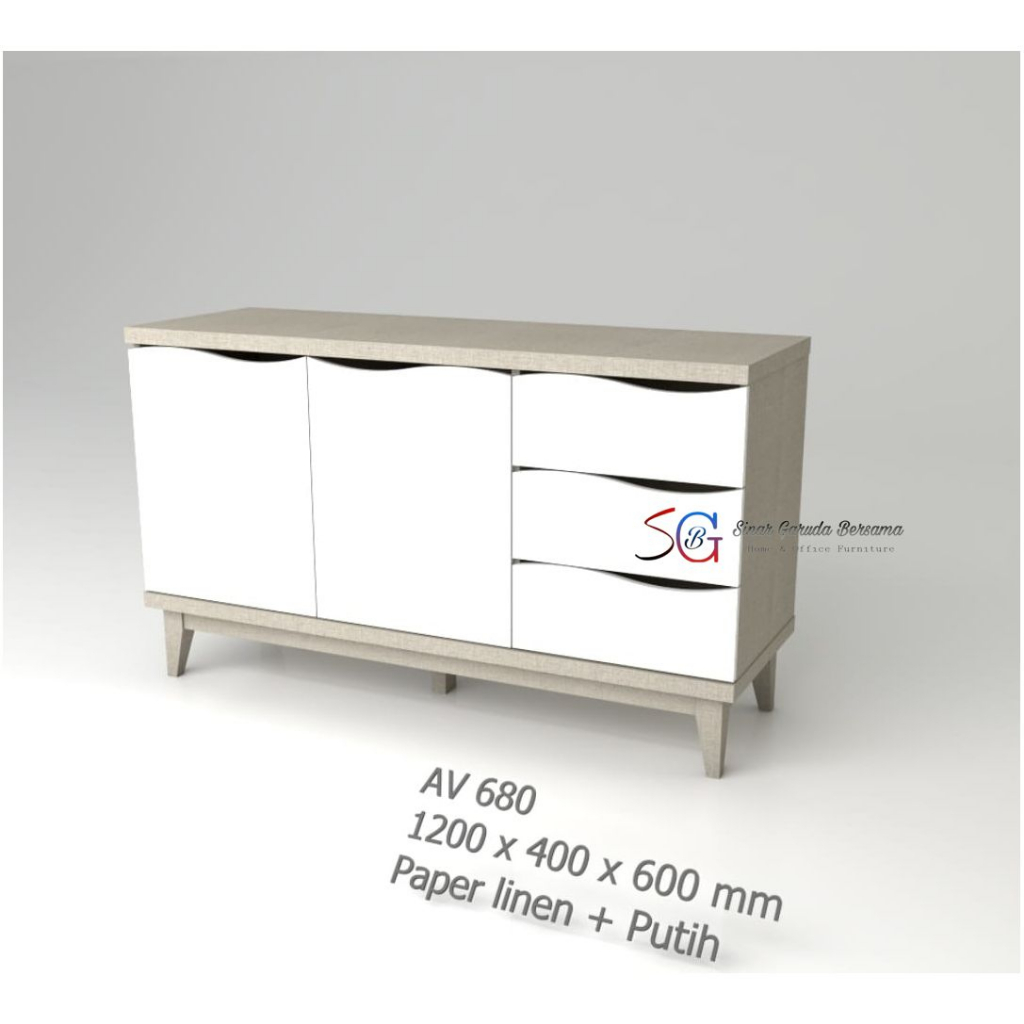 BUFET CABINET LEMARI SERBAGUNA MEJA TV WARNA PUTIH MINIMALIS AV 680