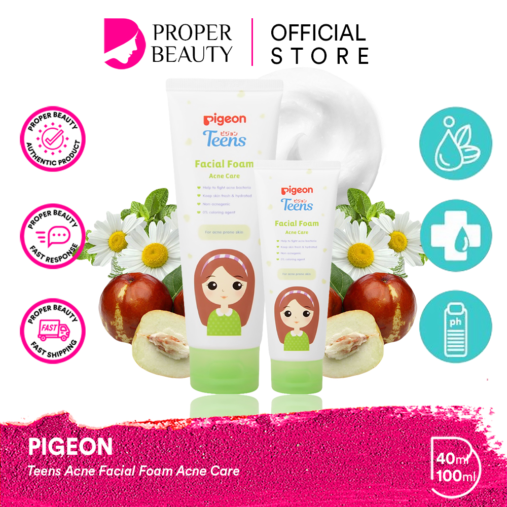 PIGEON Teens Facial Foam Acne Care Indonesia / Pembersih Wajah 40g 100g / For Acne Prone Skin / Fight Acne Bacteria Fresgh Hydrated / Jerawat Berjerawat Cleanser / Skincare Face Care Series Anak Remaja / All Skin Type Daily Mild Cleansing and Oil Control