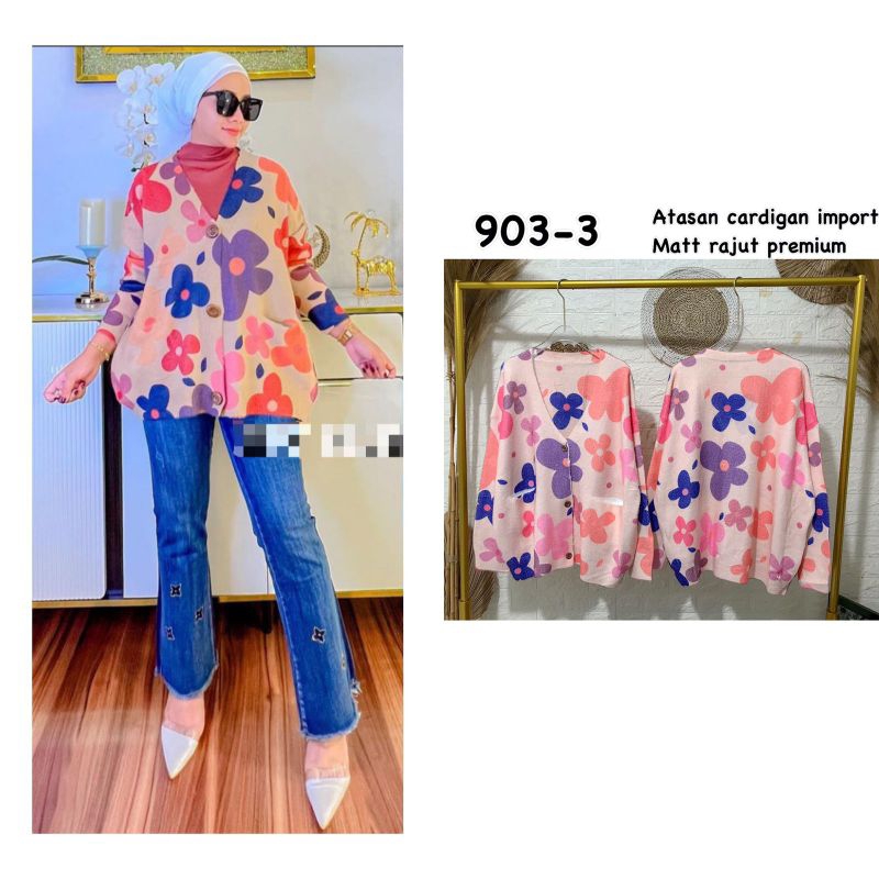 9033 - Cardi Rajut Bunga Peach