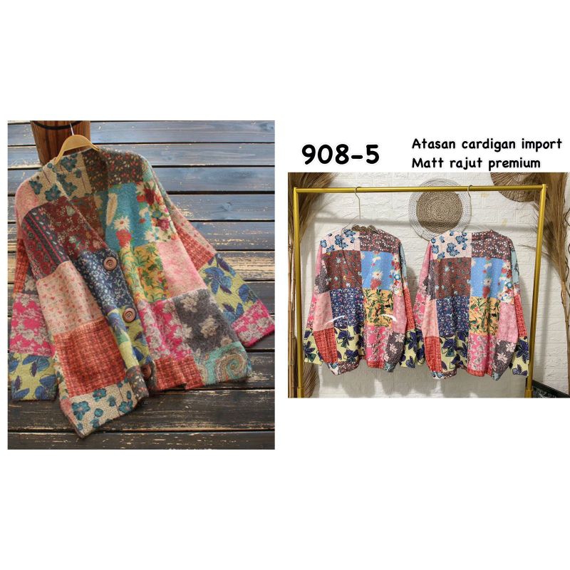 9085 - Cardi Rajut Bunga Abstrak