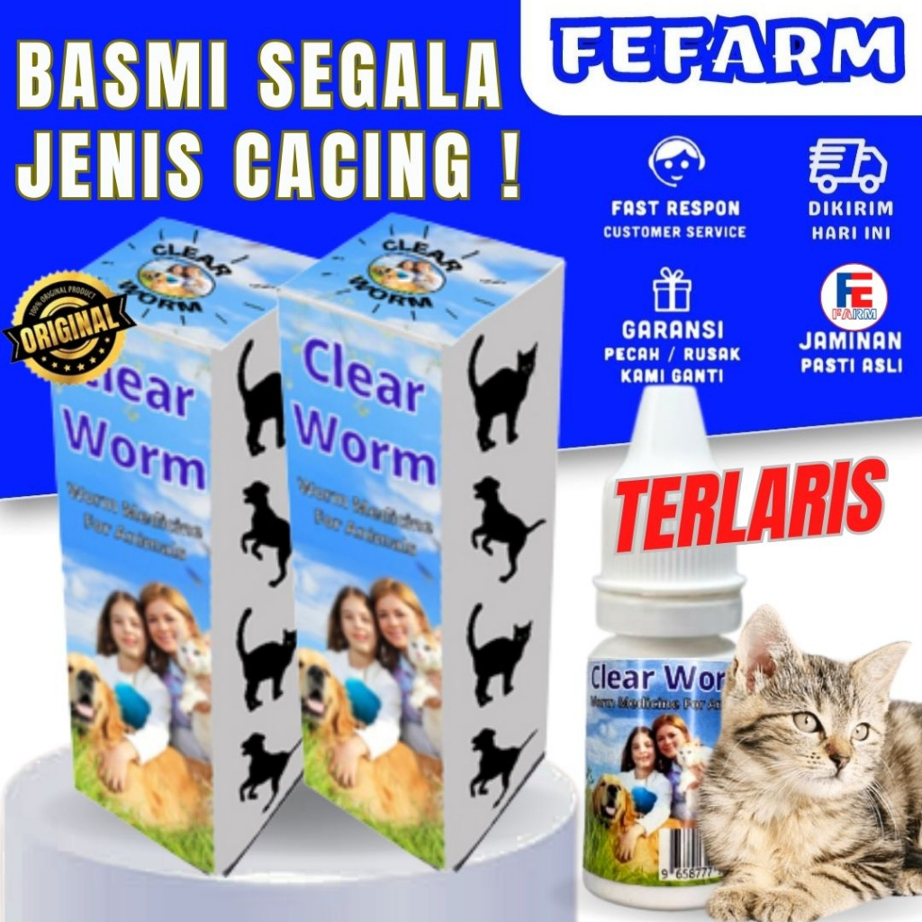 Clear Worm Asli Original Obat Cacing Kucing Anak Kitten Ampuh Murah Tablet Ori Clear Worm Untuk Cats Dewasa Kiten FEFARM