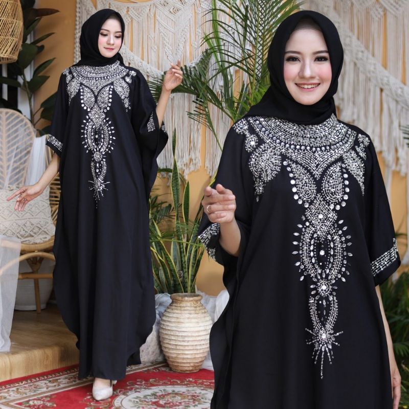Kaftan Model Kekinian Farida Long Dress Jumbo Ld 154 Pj 140cm Import Tebal Aplikasi Manik Manik Jahi