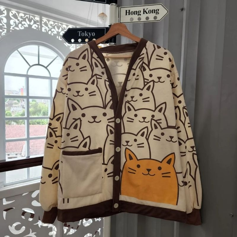 Outherr Cat Lucu Atasan Wanita Bahan Fleece Trendy