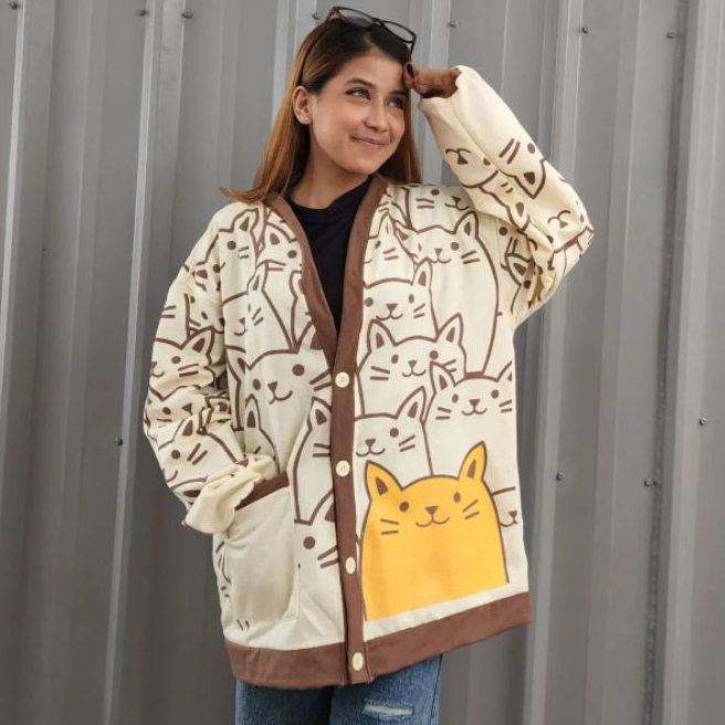 Outherr Cat Lucu Atasan Wanita Bahan Fleece Trendy