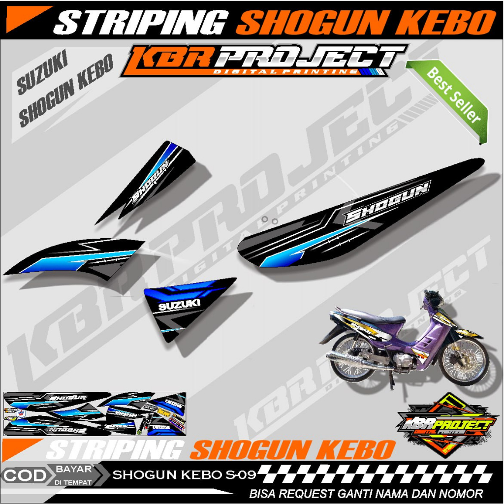 SHOGUN KEBO STIKER MOTOR KEREN Stiker Striping Lis Variasi Motor SUZUKI Racing S.09 TRANSPARAN Cod
