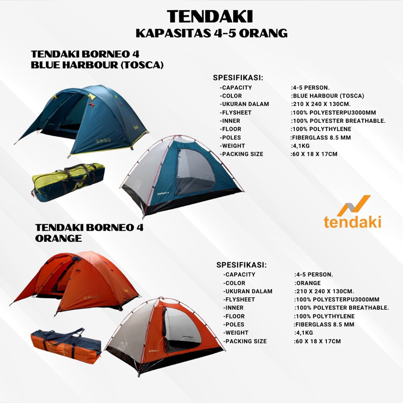 TENDAKI •Grosir Tenda Dome Termurah •Tendaki Java 4 Pro •BORNEO 4 •Arundaya 4+ Air •NSM 4 •Java 4 Light •Double Layer