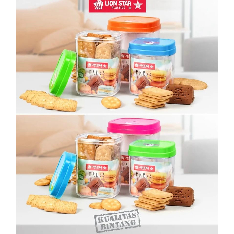 ( BISA COD ) PROMO Lion Star Toples Press One Touch Pot / Toples Plastik Polos / Tempat Cemilan / Food Storage / Wadah Makanan / Toples Lebaran / Toples Snack Tekan / Toples BPA FREE / Toples Lion Star PT-40/42/45